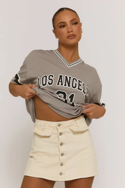 Cream Denim Stretch Skort - Danielle sold by Rebellious Fashion