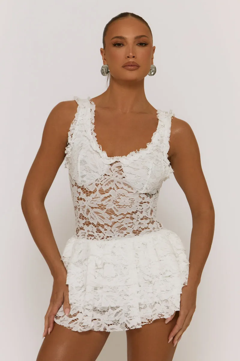 White Lace Ruffle Tiered Playsuit - Marjorie sold by Rebellious Fashion