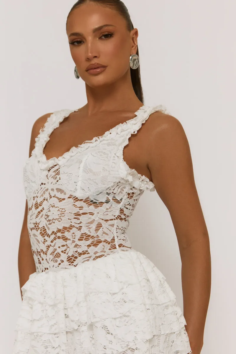 White Lace Ruffle Tiered Playsuit - Marjorie sold by Rebellious Fashion product image thumbnail 3