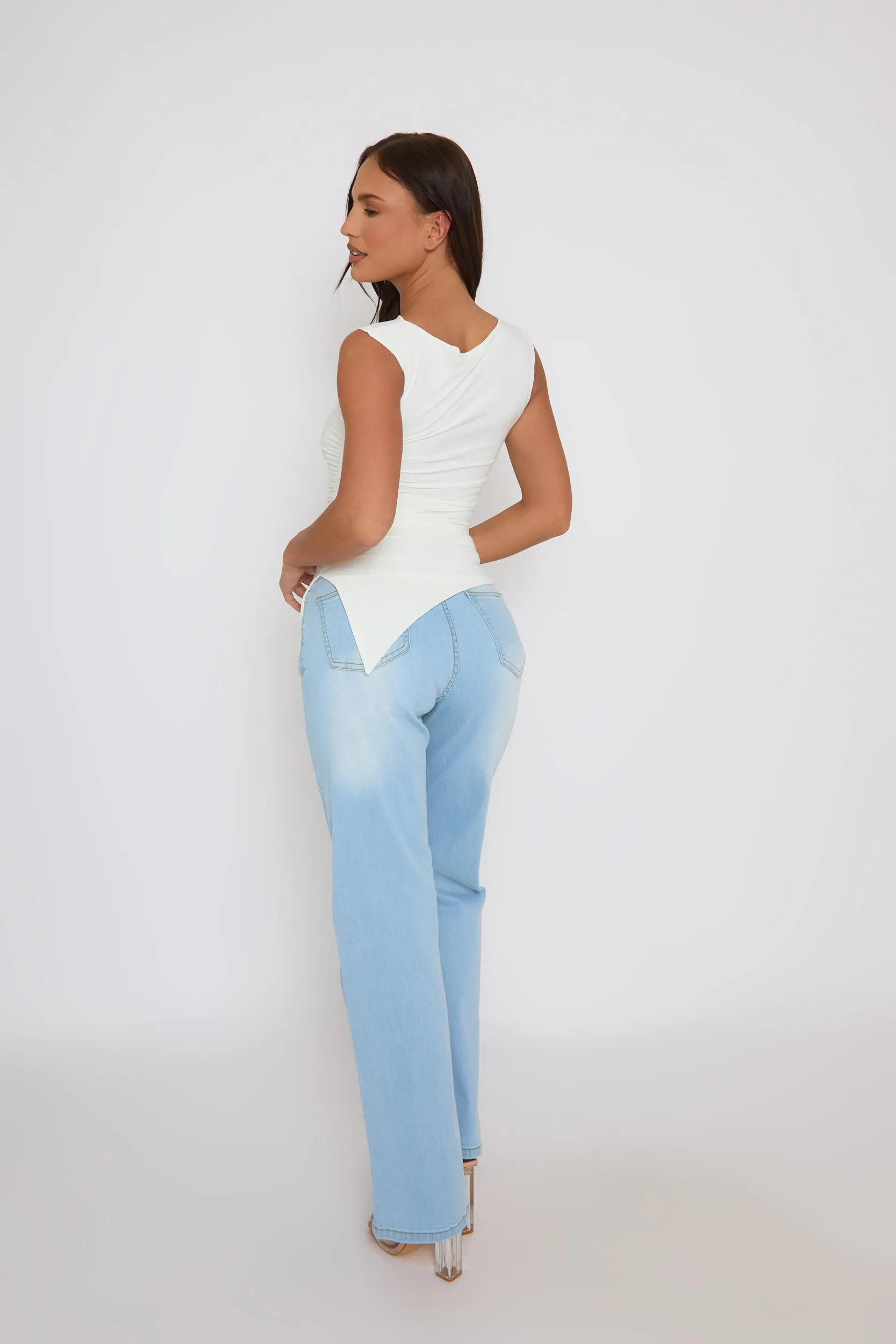 White Asymmetric Ruched Top - Chester sold by Rebellious Fashion product image thumbnail 5