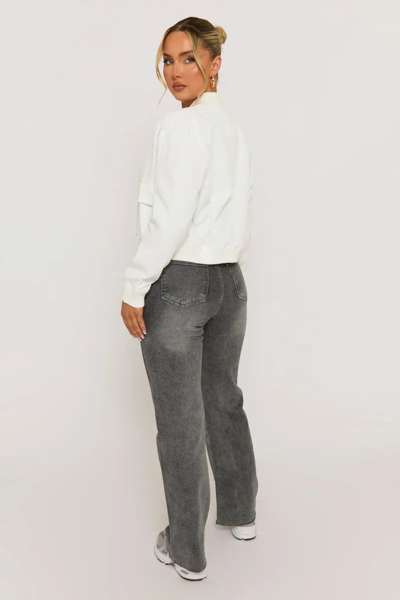 White Pocket Detail Bomber Jacket - Estelle sold by Rebellious Fashion product image thumbnail 5