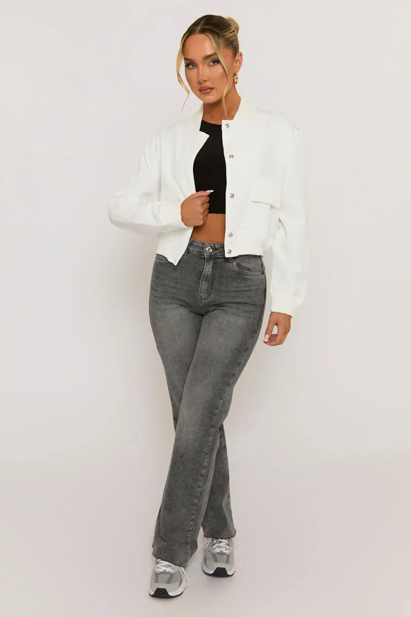 White Pocket Detail Bomber Jacket - Estelle sold by Rebellious Fashion product image thumbnail 4