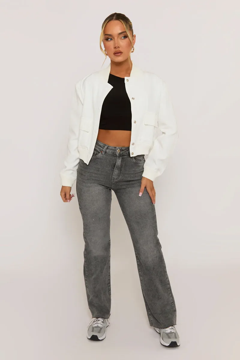 White Pocket Detail Bomber Jacket - Estelle sold by Rebellious Fashion product image thumbnail 2