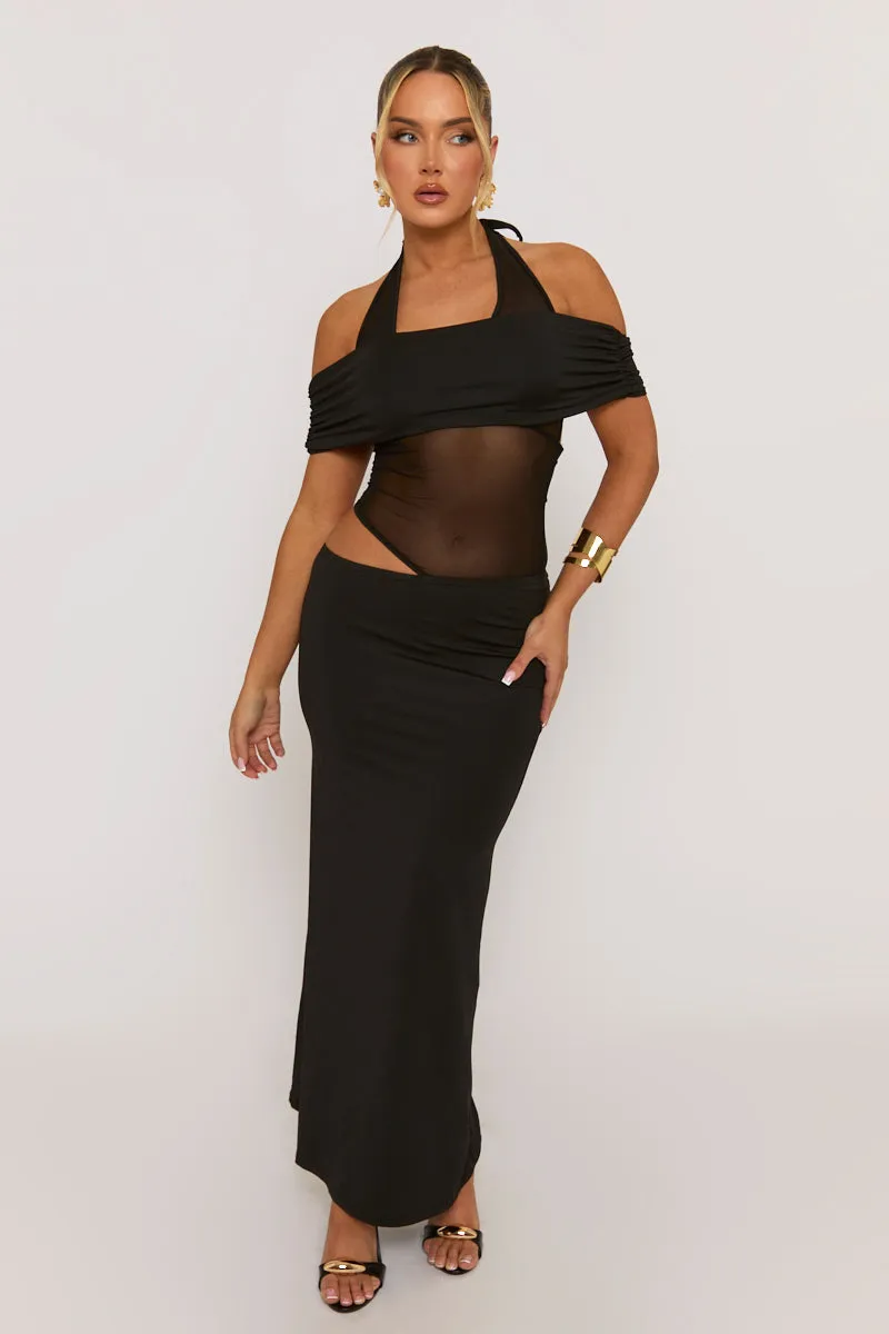 Black Mesh Cut Out Maxi Dress - Stefaniya sold by Rebellious Fashion