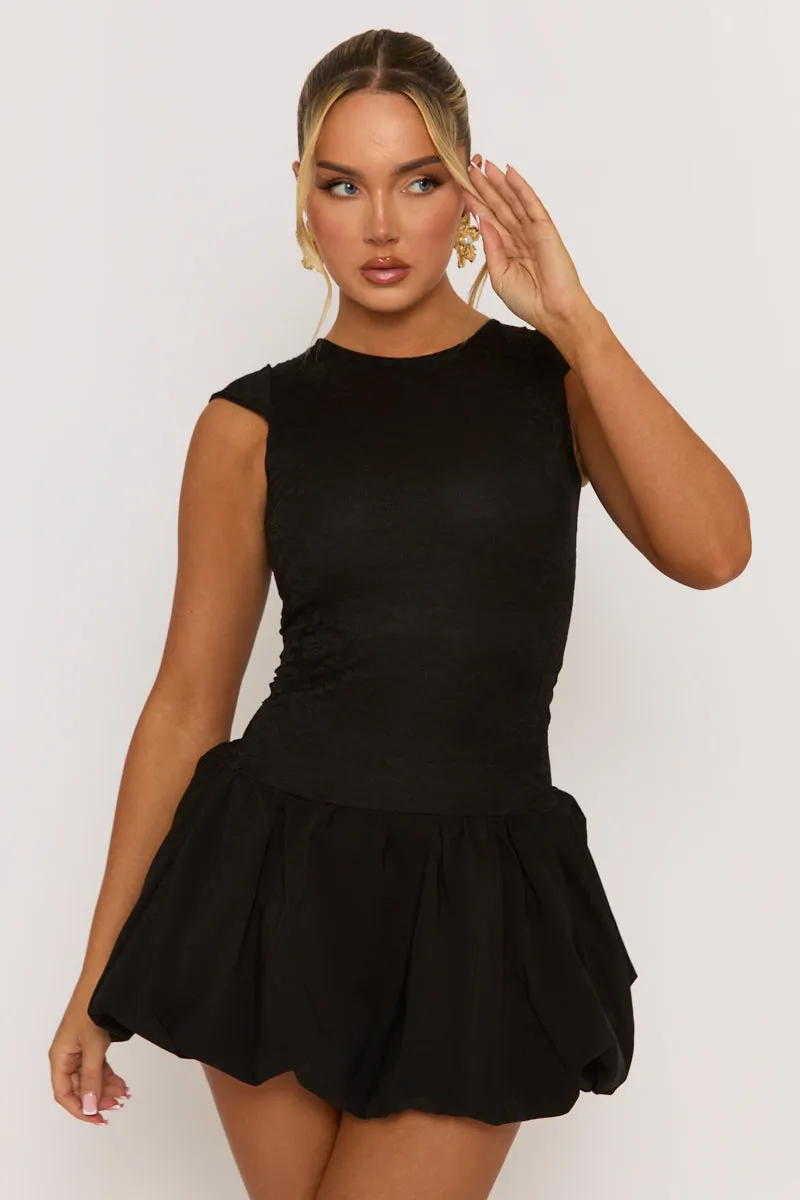 Black Lace Cap Sleeve Puffball Mini Dress - Inga sold by Rebellious Fashion product image thumbnail 2