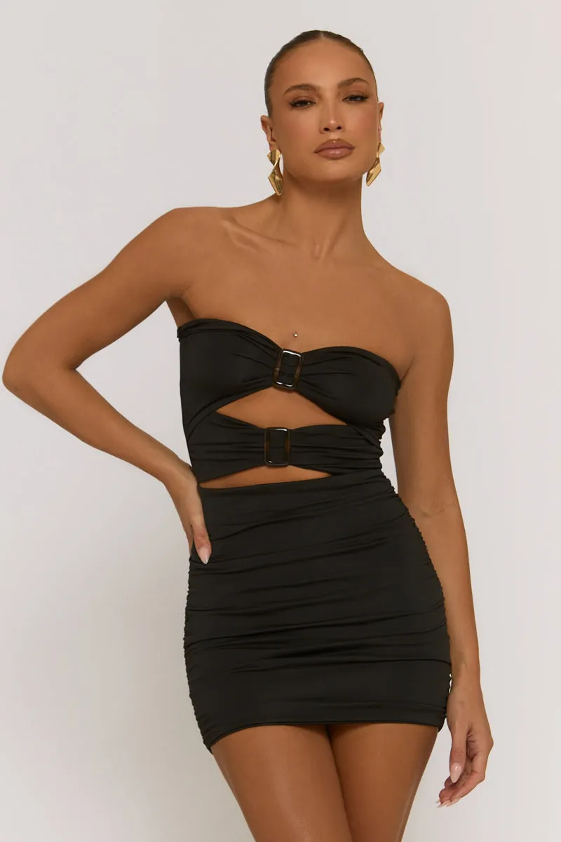 Black Cut Out Buckle Detail Bandeau Mini Dress - Ulyana sold by Rebellious Fashion product image thumbnail 2