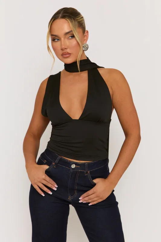 Black Scarf Plunge Top - Gala sold by Rebellious Fashion