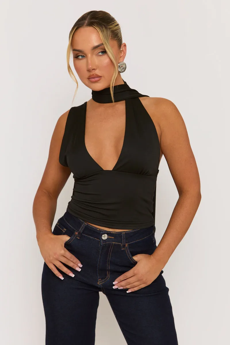 Black Scarf Plunge Top - Gala sold by Rebellious Fashion