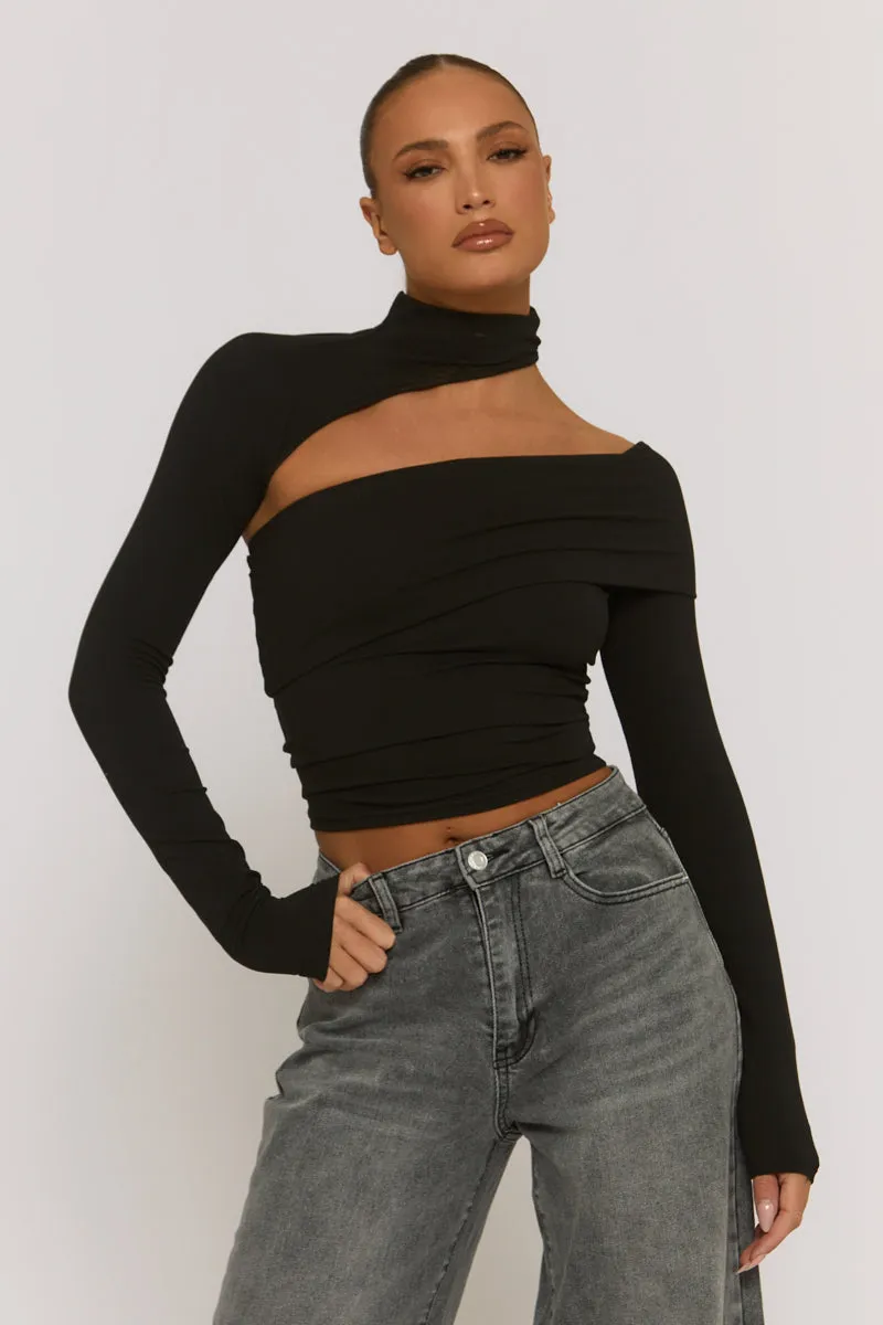 Black Cut Out Fitted Top - Varya sold by Rebellious Fashion