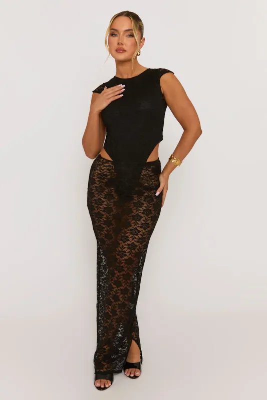 Black Lace Bodysuit and Maxi Skirt Co-Ord Set - Marya sold by Rebellious Fashion