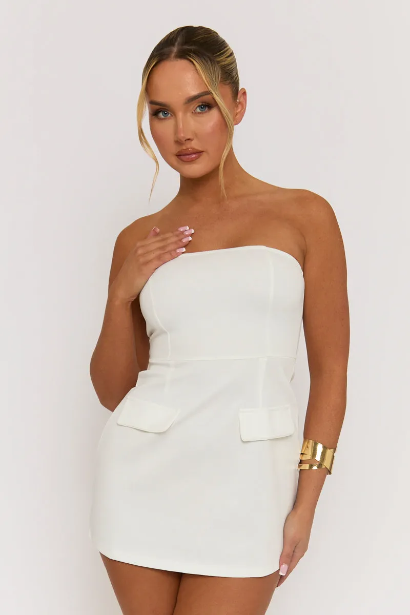 White Tailored Bandeau Mini Dress - Sussana sold by Rebellious Fashion