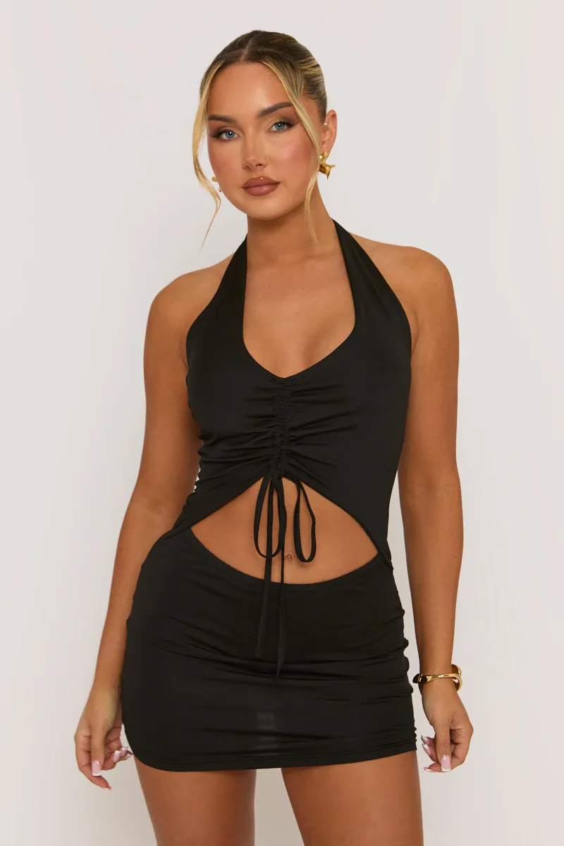 Black Cut Out Ruched Mini Dress - Anya sold by Rebellious Fashion product image thumbnail 3