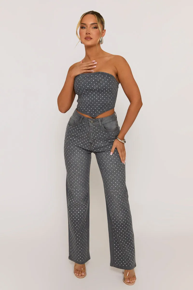 Grey Embellished Denim Jeans - Gabriela sold by Rebellious Fashion