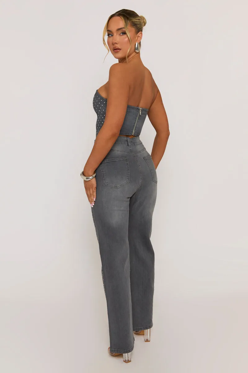 Grey Embellished Denim Jeans - Gabriela sold by Rebellious Fashion product image thumbnail 4