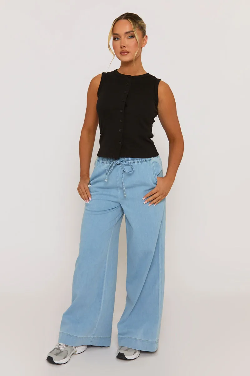 Black Sleeveless Button Up Rib Top - Nikolina sold by Rebellious Fashion product image thumbnail 5