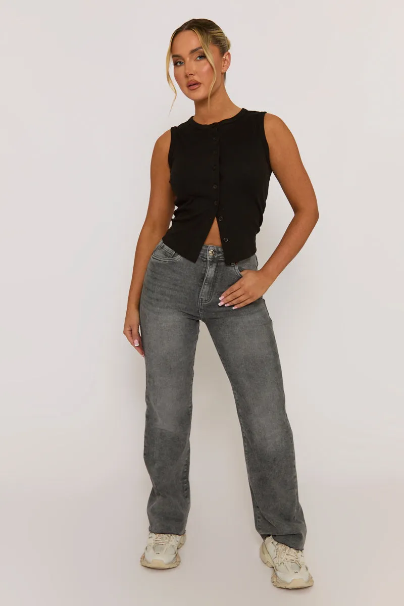 Black Sleeveless Button Up Rib Top - Nikolina sold by Rebellious Fashion product image thumbnail 2