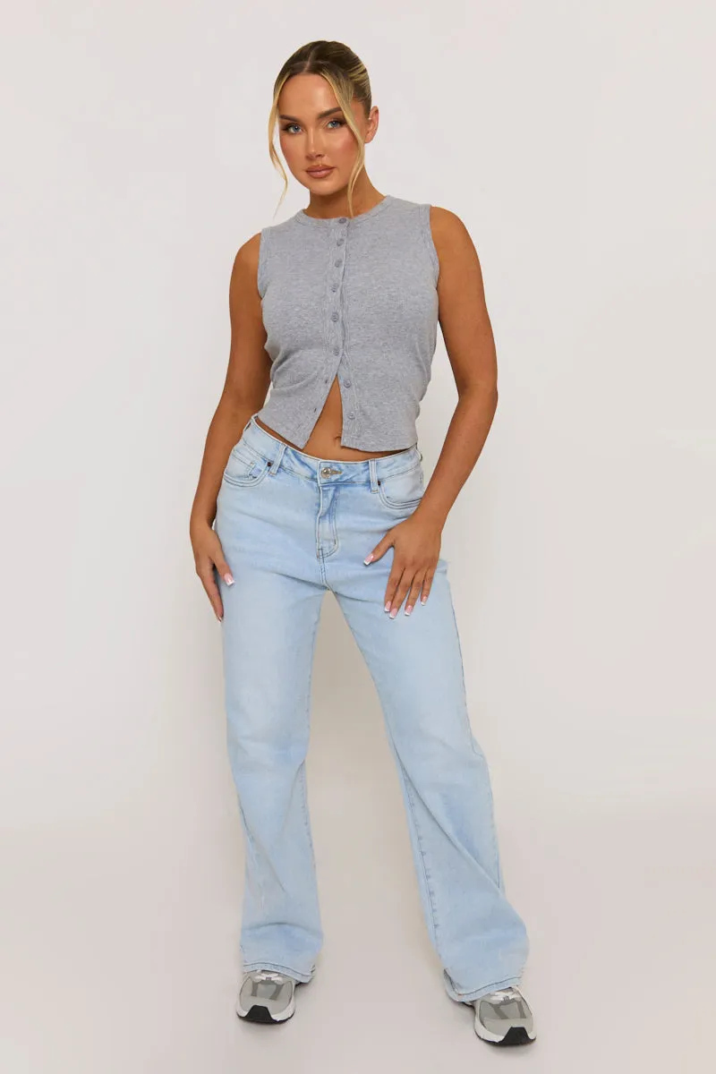 Grey Sleeveless Button Up Rib Top - Nikolina sold by Rebellious Fashion product image thumbnail 2