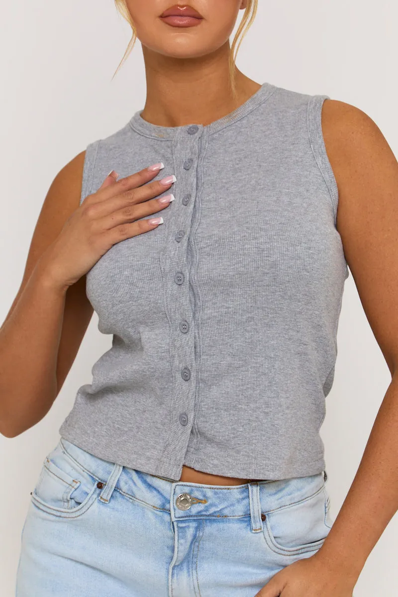 Grey Sleeveless Button Up Rib Top - Nikolina sold by Rebellious Fashion product image thumbnail 3
