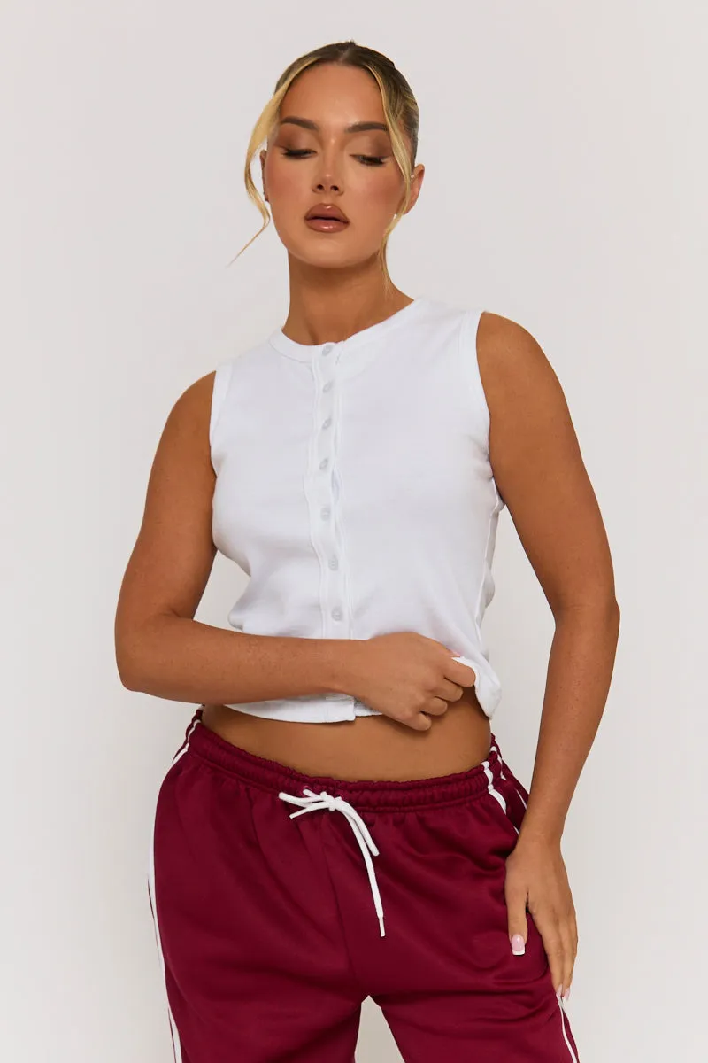 White Sleeveless Button Up Rib Top - Nikolina sold by Rebellious Fashion product image thumbnail 4
