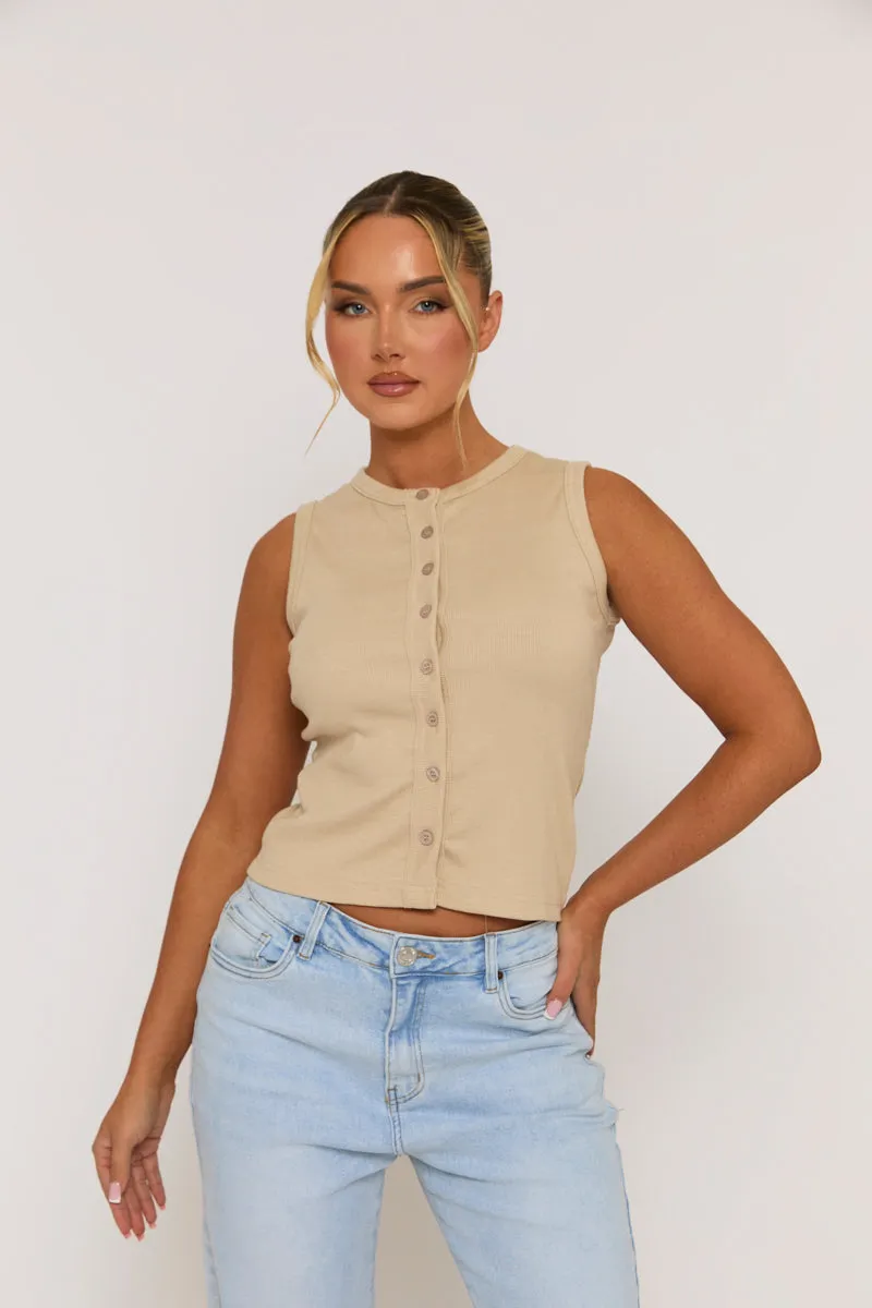 Beige Sleeve Button Up Rib Top - Nikolina sold by Rebellious Fashion product image thumbnail 5