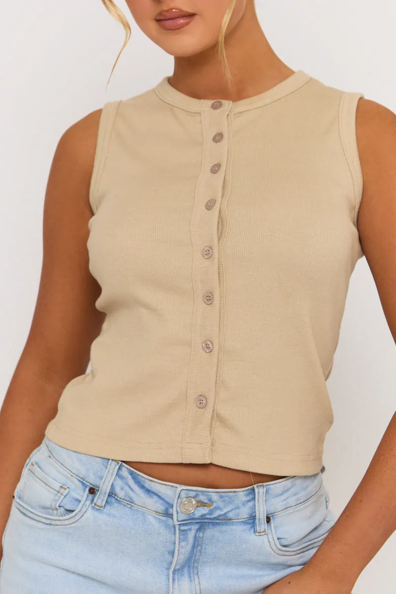 Beige Sleeve Button Up Rib Top - Nikolina sold by Rebellious Fashion product image thumbnail 2