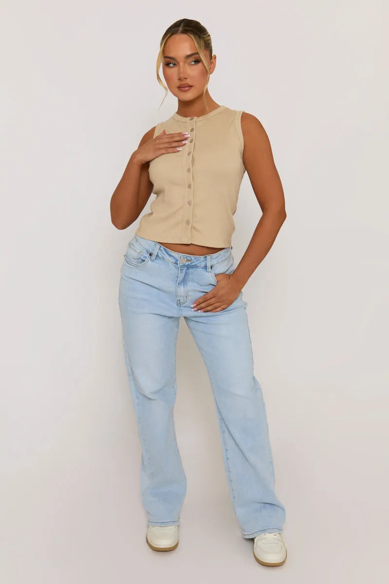 Beige Sleeve Button Up Rib Top - Nikolina sold by Rebellious Fashion product image thumbnail 3
