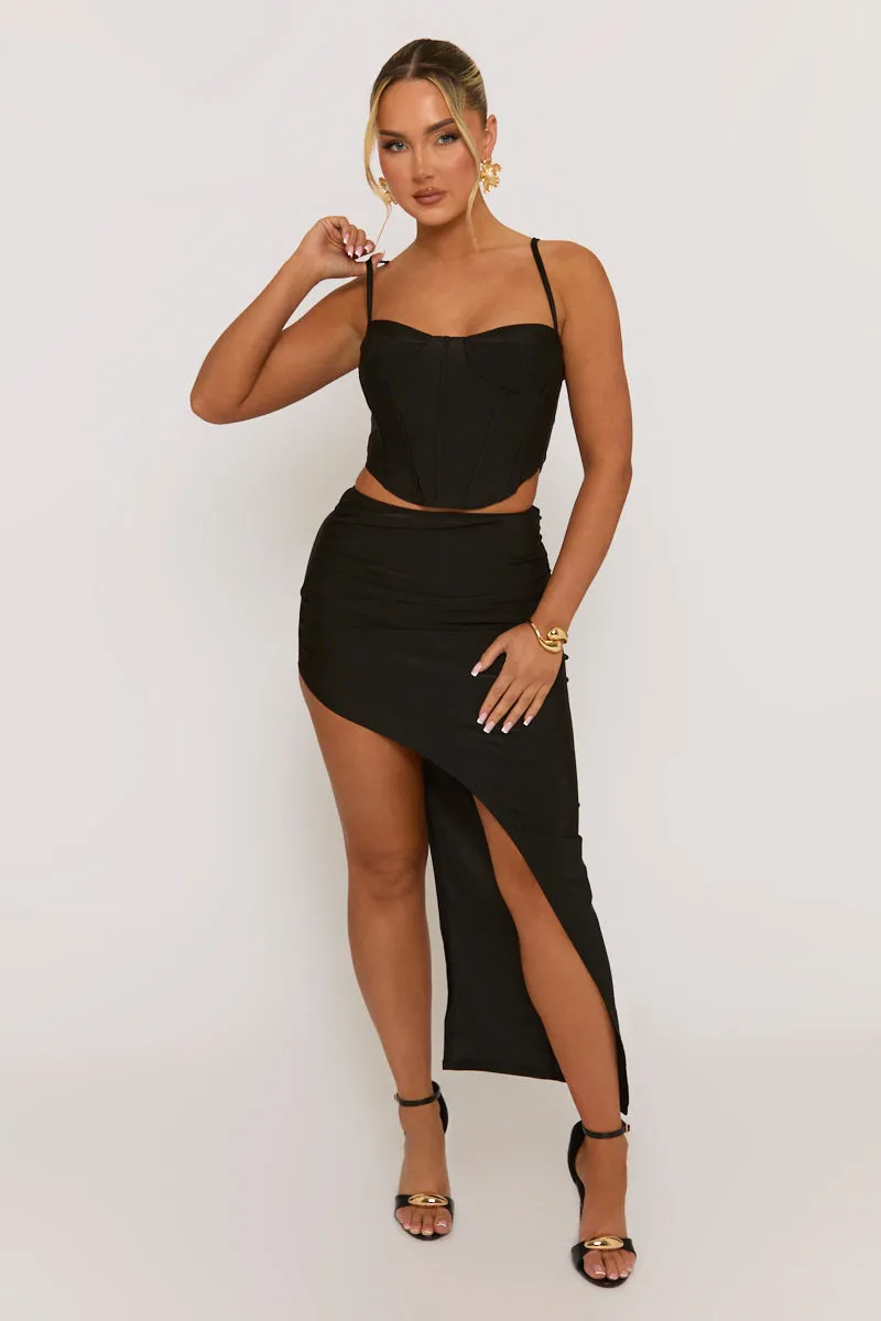 Black Corset and Asymmetric Skirt Co-ord Set - Polina sold by Rebellious Fashion product image thumbnail 3
