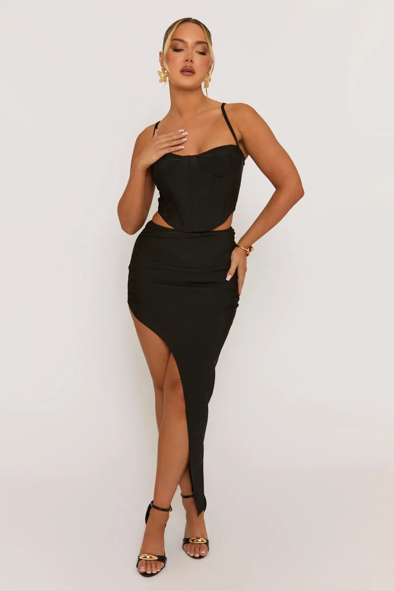Black Corset and Asymmetric Skirt Co-ord Set - Polina sold by Rebellious Fashion product image thumbnail 2