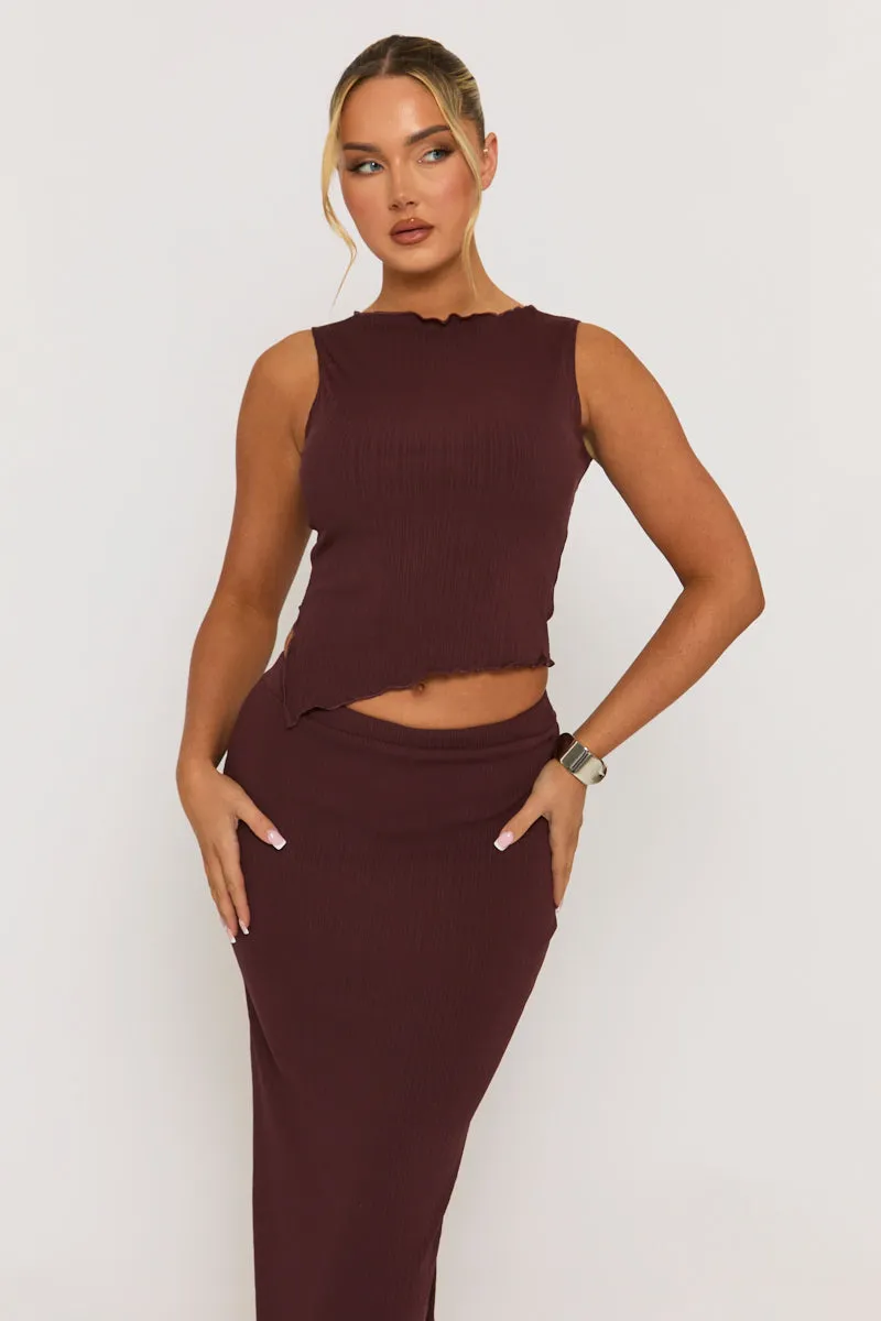Chocolate Textured Asymmetric Top and Maxi Skirt Co-ord Set - Yeva sold by Rebellious Fashion product image thumbnail 3