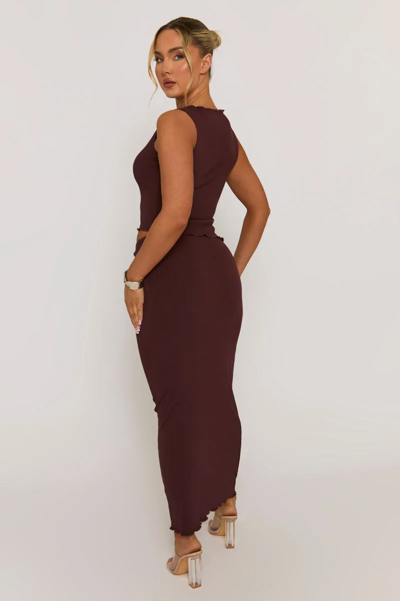 Chocolate Textured Asymmetric Top and Maxi Skirt Co-ord Set - Yeva sold by Rebellious Fashion product image thumbnail 4