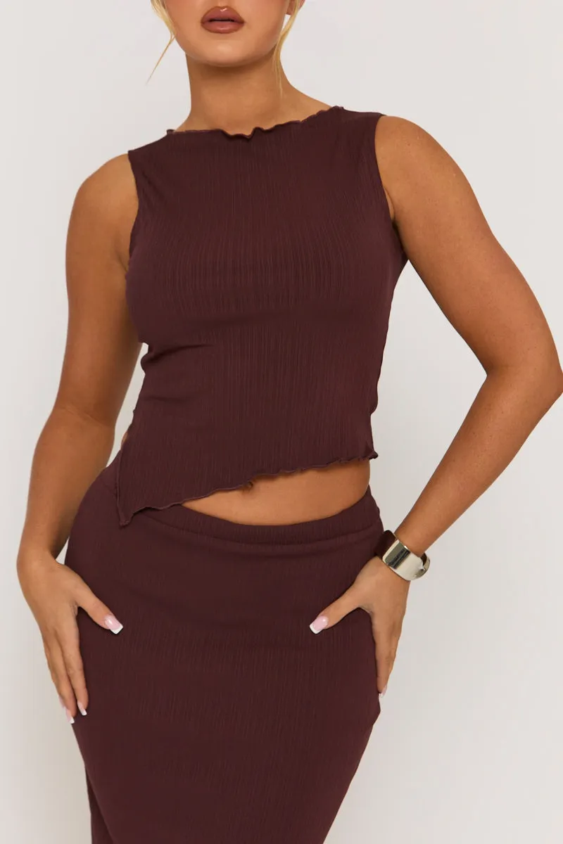 Chocolate Textured Asymmetric Top and Maxi Skirt Co-ord Set - Yeva sold by Rebellious Fashion product image thumbnail 2