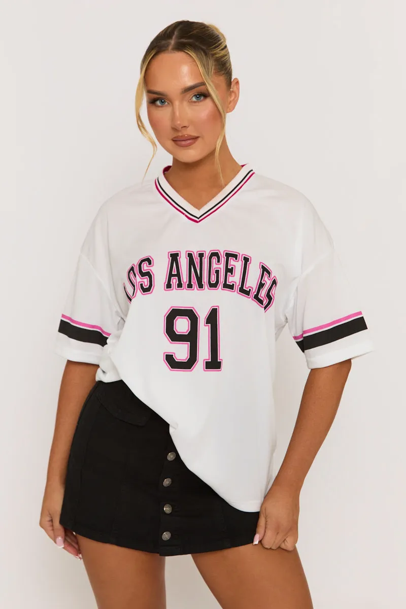 White Oversized Varsity Football T-shirt - Austin sold by Rebellious Fashion