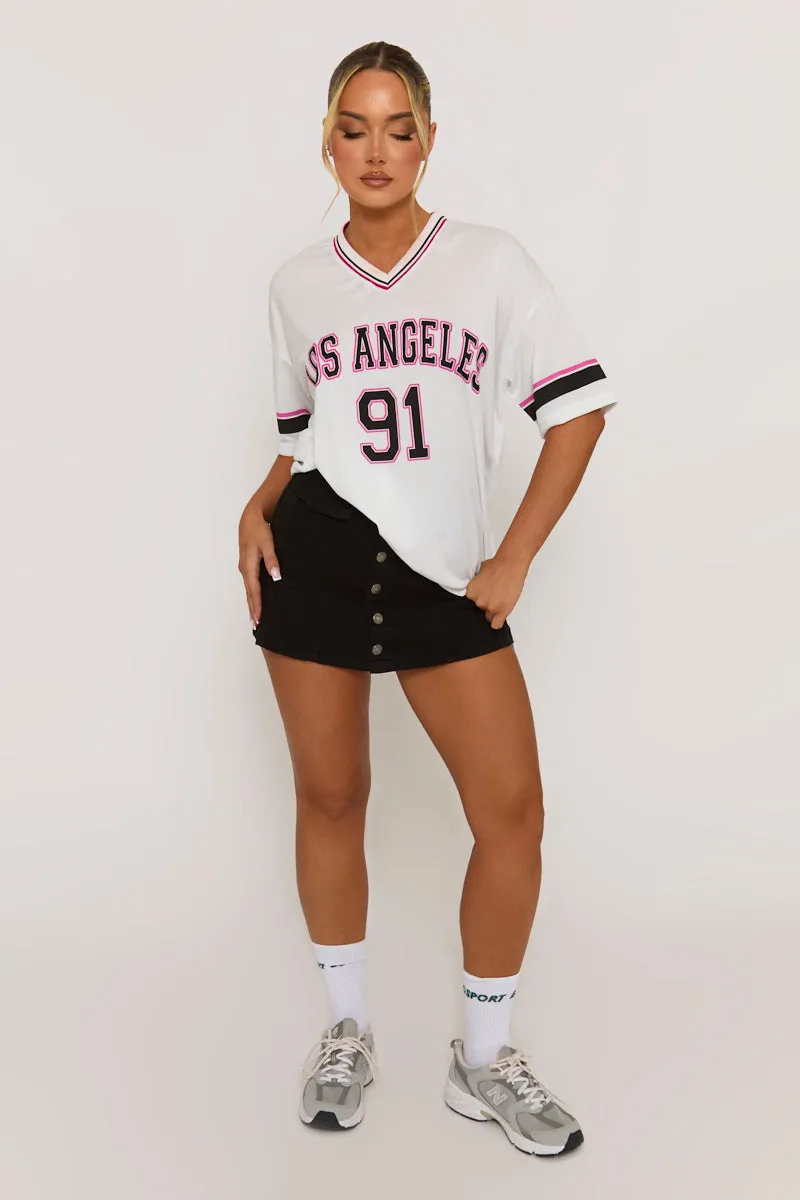 White Oversized Varsity Football T-shirt - Austin sold by Rebellious Fashion product image thumbnail 3