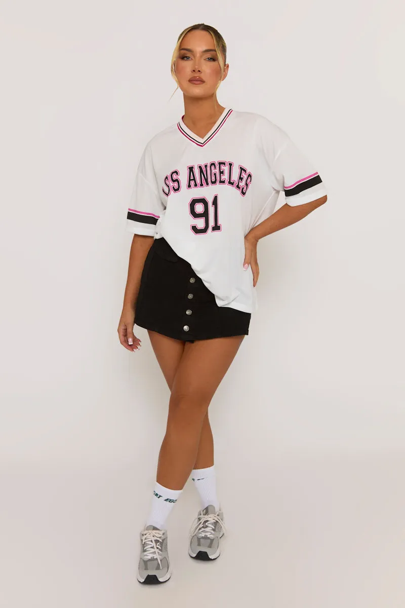 White Oversized Varsity Football T-shirt - Austin sold by Rebellious Fashion product image thumbnail 2