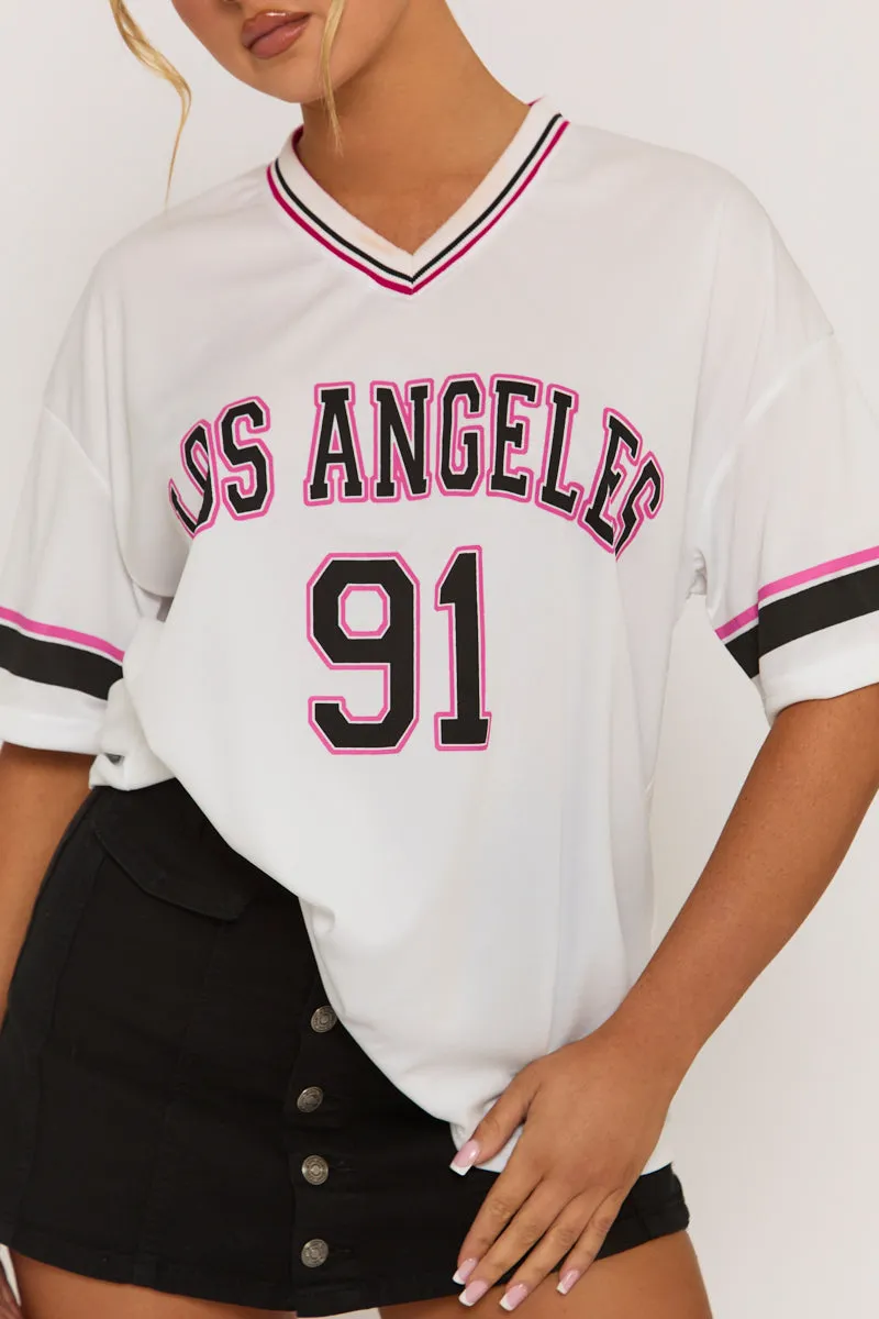 White Oversized Varsity Football T-shirt - Austin sold by Rebellious Fashion product image thumbnail 4