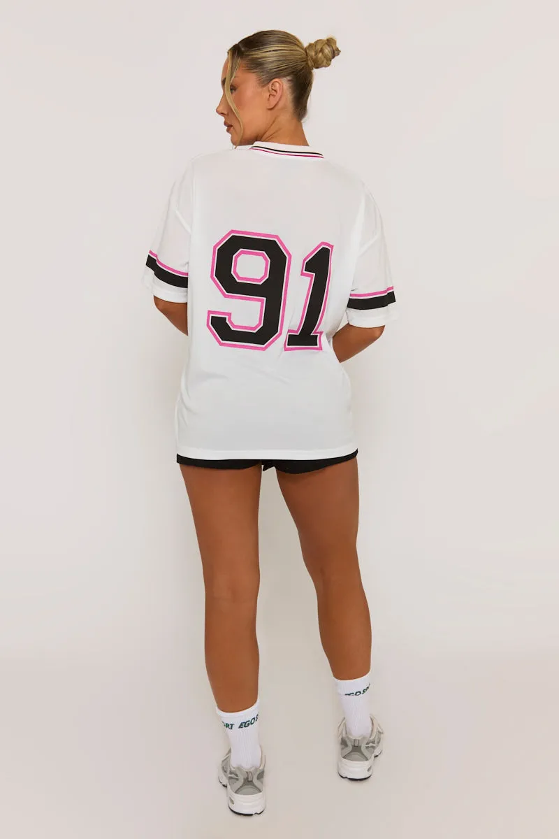 White Oversized Varsity Football T-shirt - Austin sold by Rebellious Fashion product image thumbnail 5