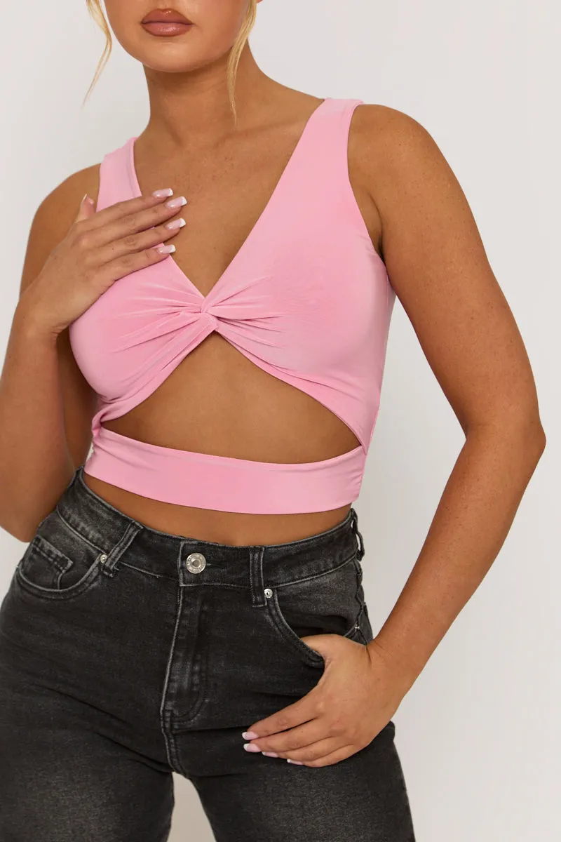 Pink Twist Front Cut Out Crop Top - Joyce sold by Rebellious Fashion product image thumbnail 3