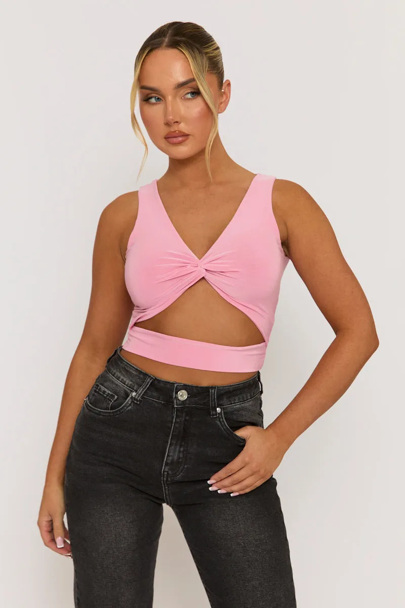 Pink Twist Front Cut Out Crop Top - Joyce sold by Rebellious Fashion product image thumbnail 2