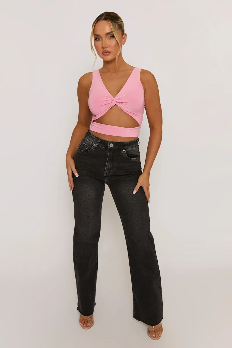 Pink Twist Front Cut Out Crop Top - Joyce sold by Rebellious Fashion product image thumbnail 4