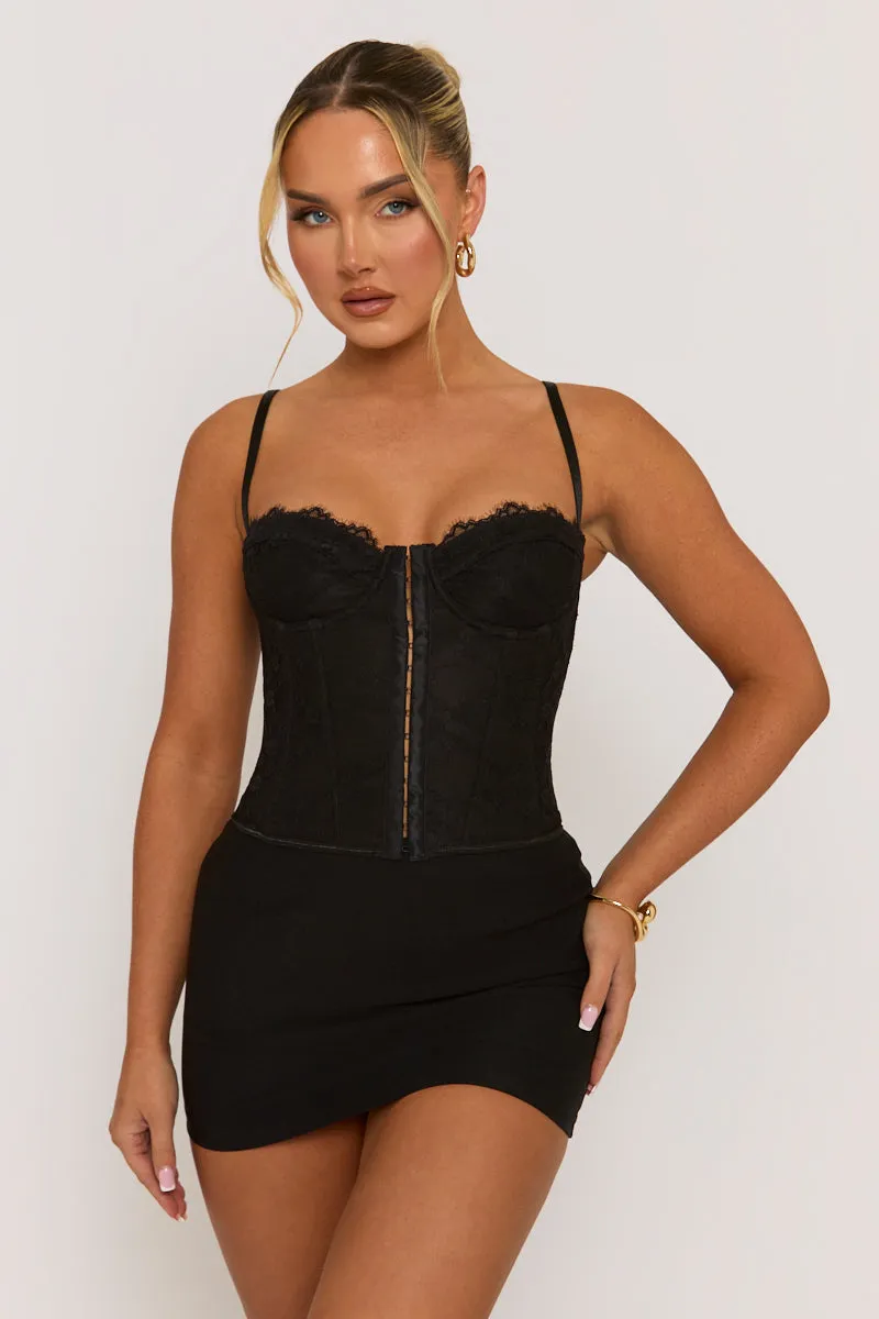 Black Lace Back Boned Corset Top - Aleks sold by Rebellious Fashion