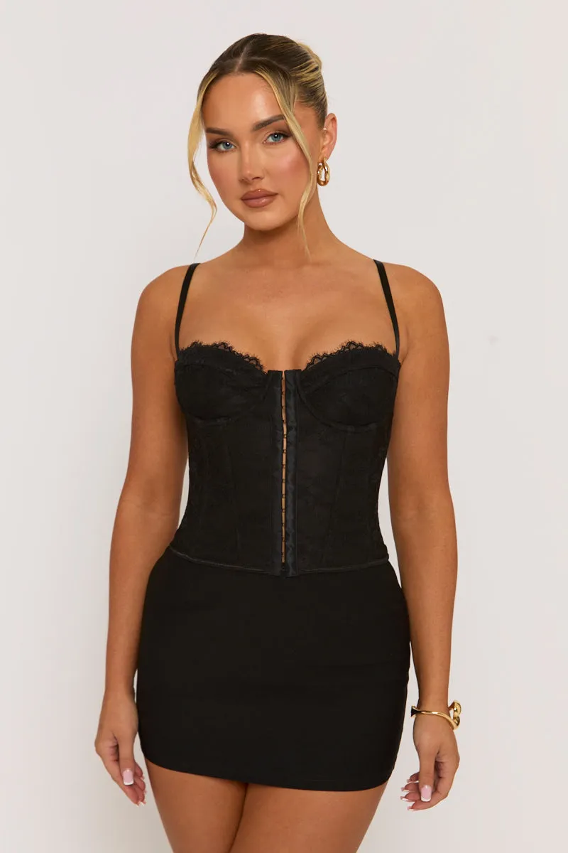 Black Lace Back Boned Corset Top - Aleks sold by Rebellious Fashion product image thumbnail 2