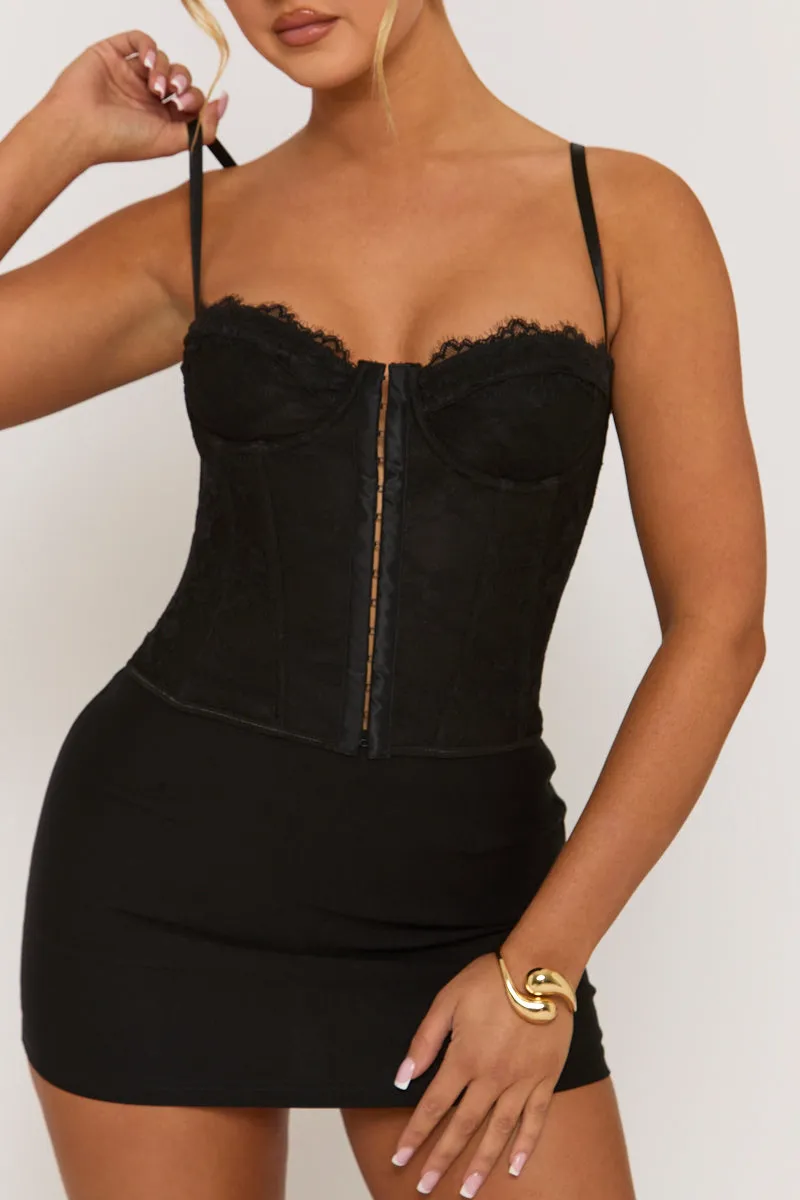 Black Lace Back Boned Corset Top - Aleks sold by Rebellious Fashion product image thumbnail 4