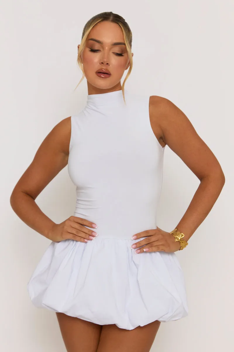 White High Neck Puffball Mini Dress - Carmelita sold by Rebellious Fashion product image thumbnail 2