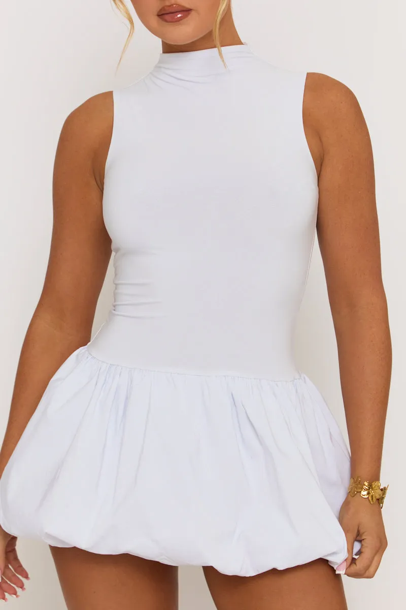 White High Neck Puffball Mini Dress - Carmelita sold by Rebellious Fashion product image thumbnail 3
