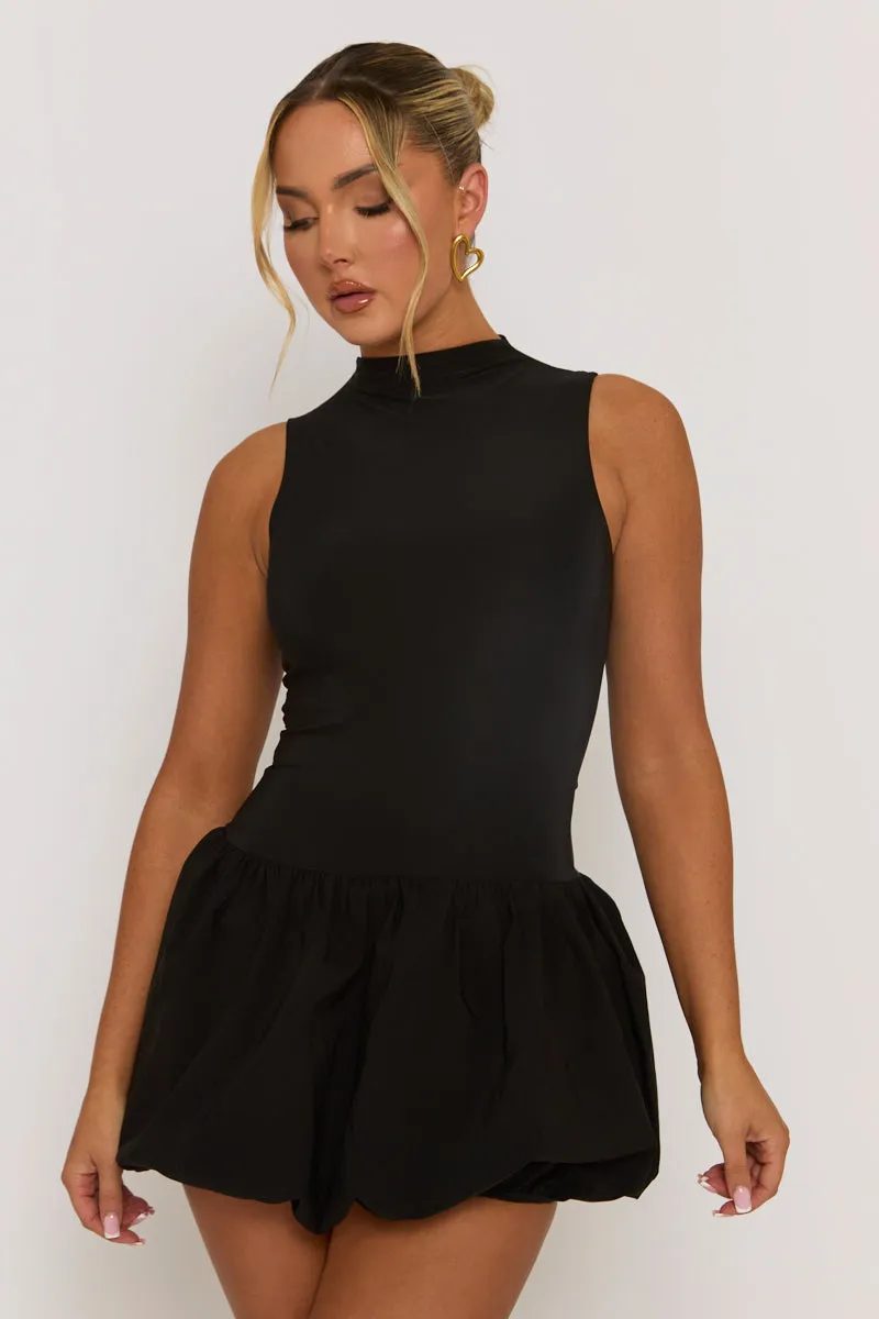 Black High Neck Puffball Mini Dress - Carmelita sold by Rebellious Fashion product image thumbnail 3