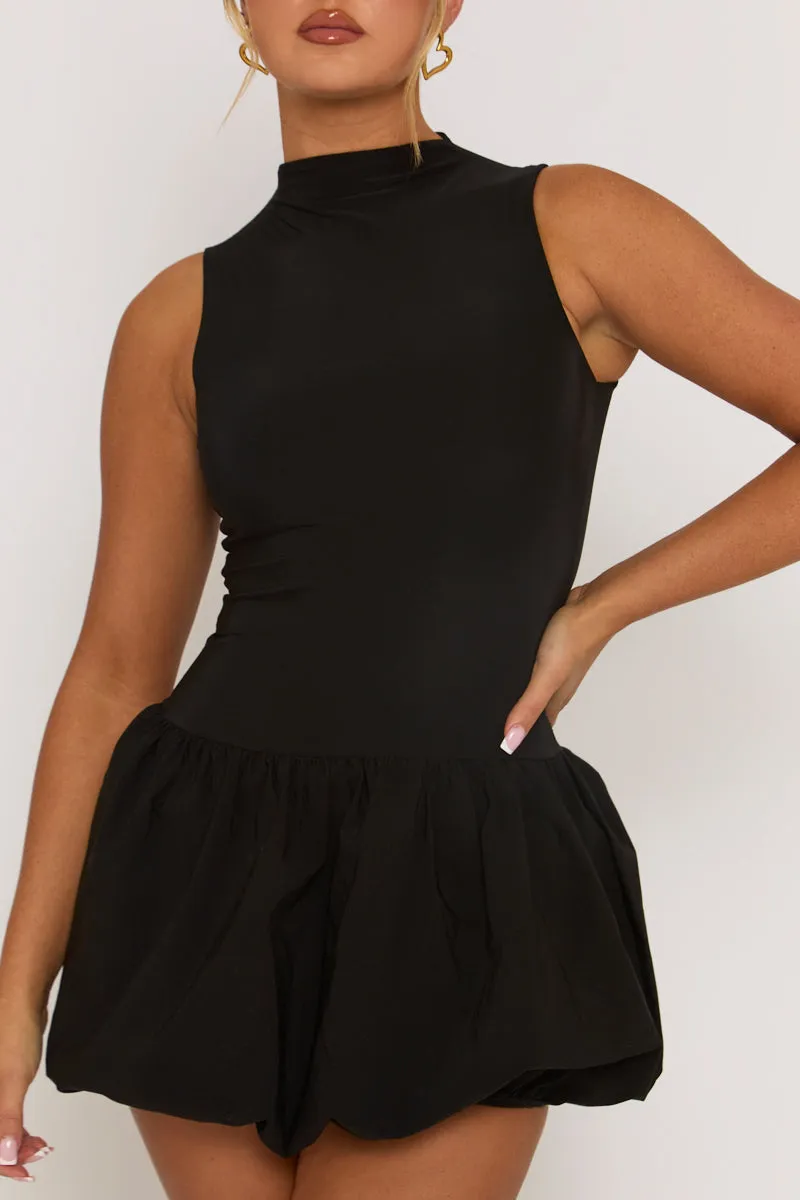 Black High Neck Puffball Mini Dress - Carmelita sold by Rebellious Fashion product image thumbnail 4