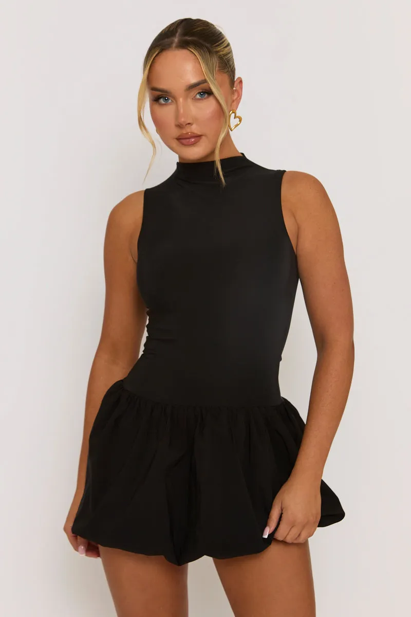 Black High Neck Puffball Mini Dress - Carmelita sold by Rebellious Fashion product image thumbnail 2