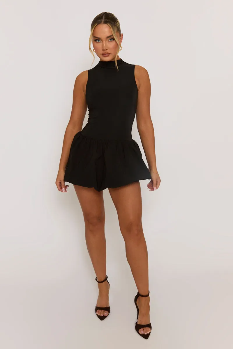 Black High Neck Puffball Mini Dress - Carmelita sold by Rebellious Fashion