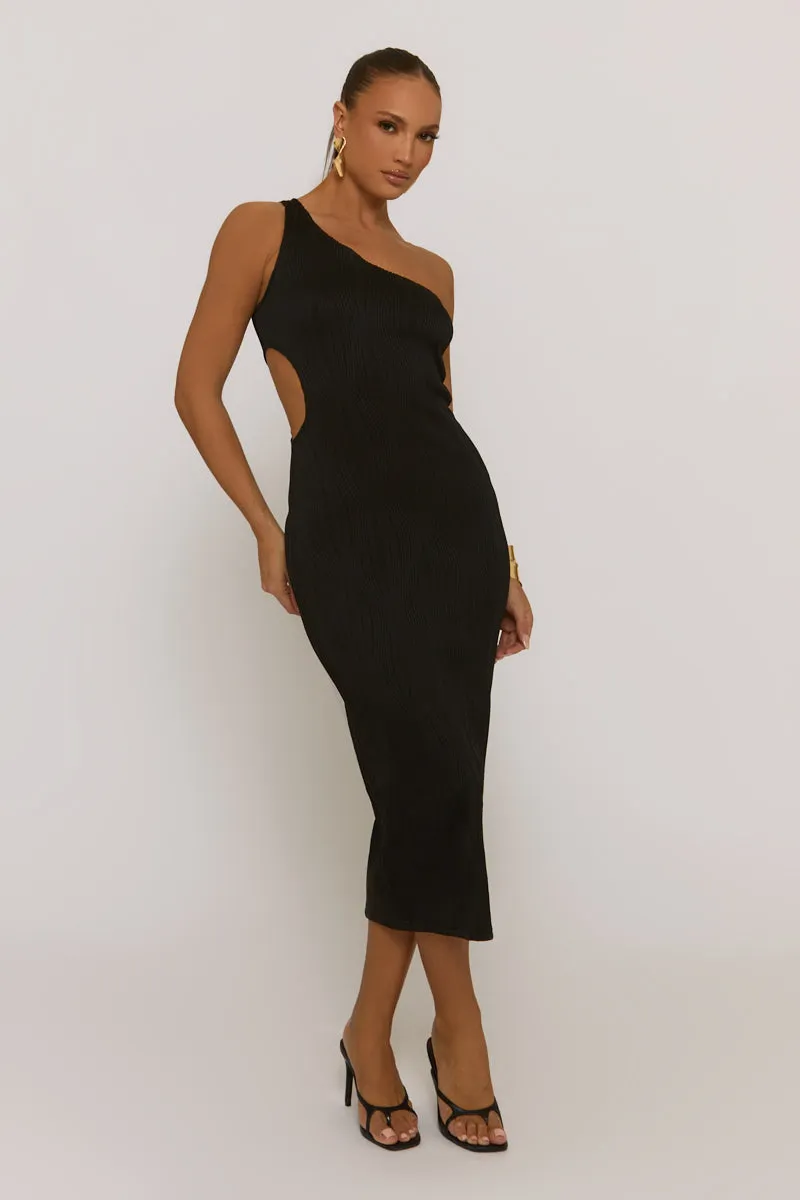 Black Wave Textured One shoulder Midaxi Dress - Oksana sold by Rebellious Fashion product image thumbnail 2