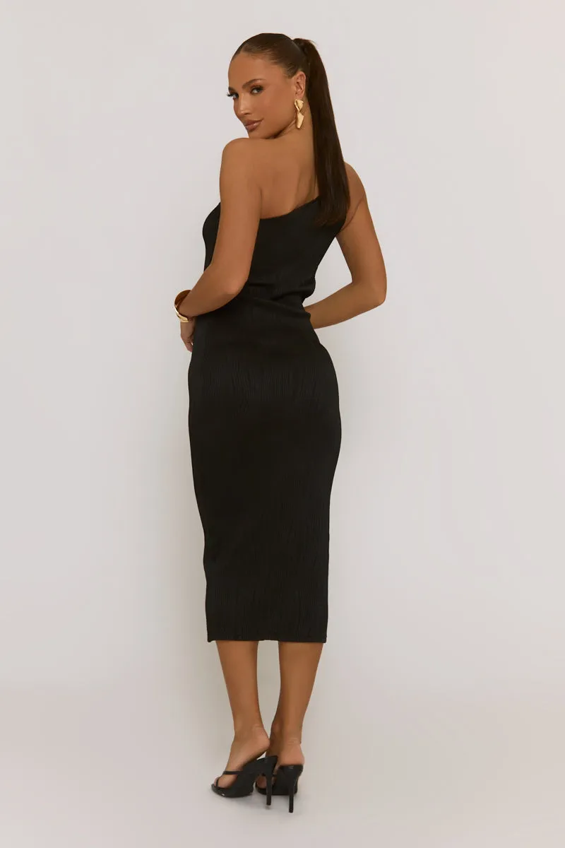 Black Wave Textured One shoulder Midaxi Dress - Oksana sold by Rebellious Fashion product image thumbnail 4